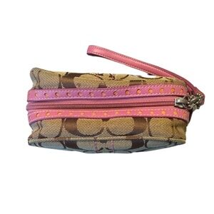 Small Coach Pouch/wristlet - Pink and Signature Tan